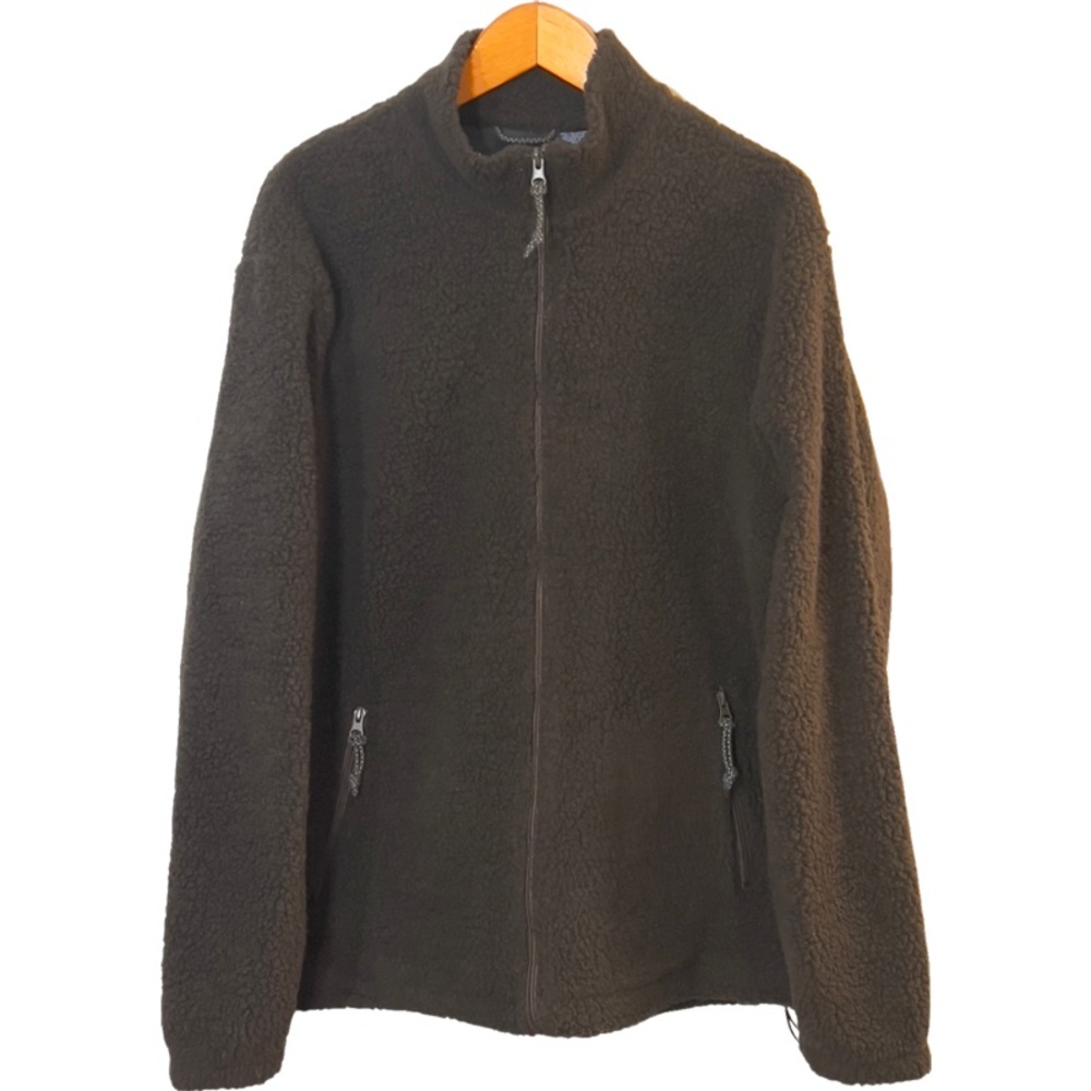 Men’s Chaps Brown Full Zip Sherpa Pile Fleece Mock Neck Sweatshirt Jacket L